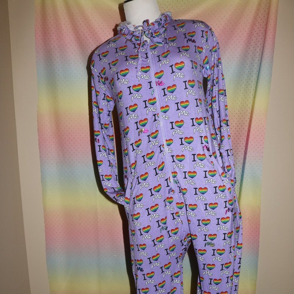 💥HP💥 MeUndies onesie unisex zip-up I ❤️ Me size M/L has pockets and hood NWOT